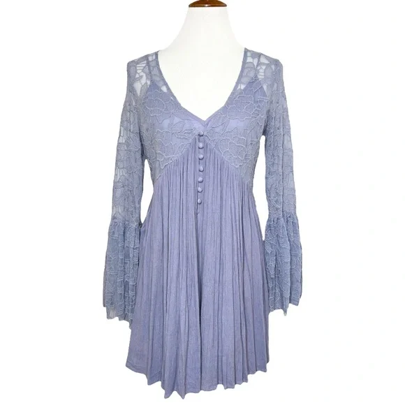 SOLD-Free People Embroidered Lace Crinkle Tunic Dress - Picture 2 of 13